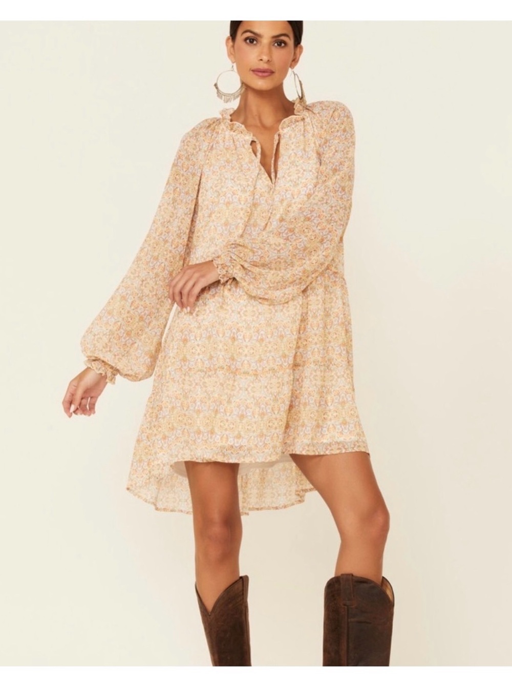 Show Me Your MuMu Large Paisley Birdie Mini Dress‎ Boho Tiered Lined Pockets L